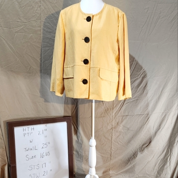 Kasper Jackets & Blazers - Kasper sz 16 daffodil linen blend boxy contemporary style blazer